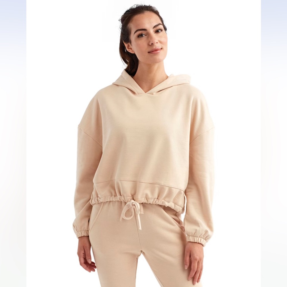 Lagree213 beige cropped drop shoulder hoodie XS